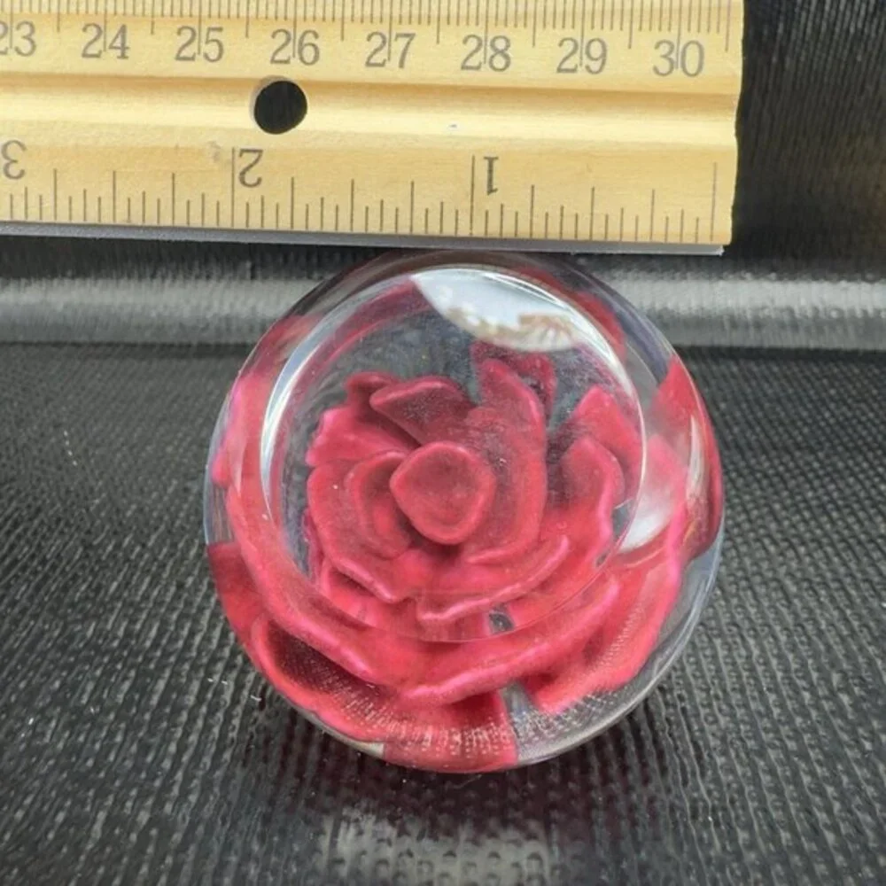 1995 GES Glass Paperweight Red Rose Flower Faceted Signed Don Juan Vintage Decor